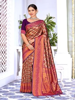 EXCLUSIVA - Purple Handloom Silk Saree with Unstitched Blouse