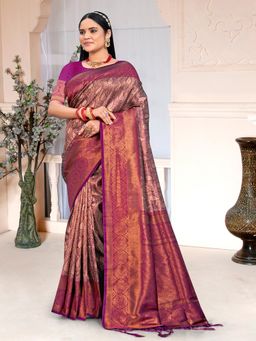 EXCLUSIVA - Purple Handloom Silk Saree with Unstitched Blouse