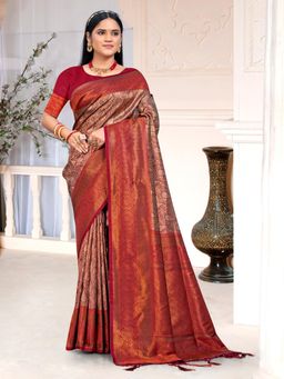EXCLUSIVA - Maroon Handloom Silk Saree with Unstitched Blouse