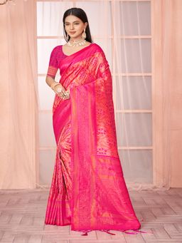 EXCLUSIVA - Pink Handloom Silk Saree with Unstitched Blouse