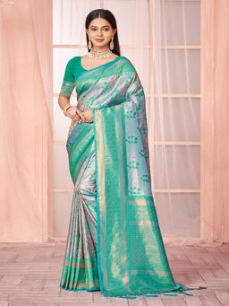 EXCLUSIVA - Sea Green Handloom Silk Saree with Unstitched Blouse