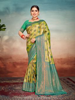 EXCLUSIVA - Green Handloom Silk Saree with Unstitched Blouse