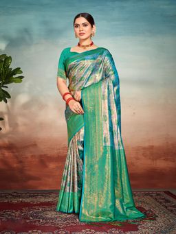 EXCLUSIVA - Grey Handloom Silk Saree with Unstitched Blouse