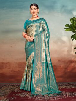 EXCLUSIVA - Blue Handloom Silk Saree with Unstitched Blouse