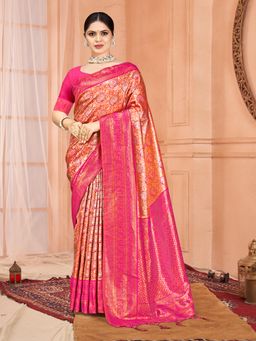 EXCLUSIVA - Pink Handloom Silk Saree with Unstitched Blouse