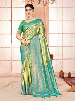 EXCLUSIVA - Green Handloom Silk Saree with Unstitched Blouse