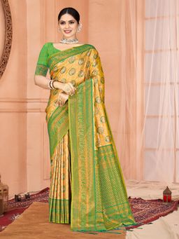 EXCLUSIVA - Yellow Handloom Silk Saree with Unstitched Blouse