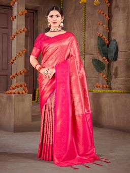 EXCLUSIVA - Pink Handloom Silk Saree with Unstitched Blouse