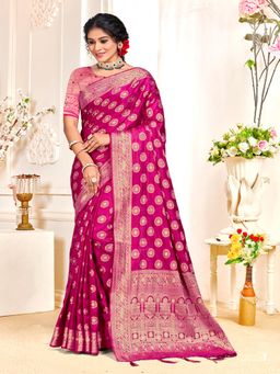 EXCLUSIVA - Wine Handloom Silk Saree with Unstitched Blouse