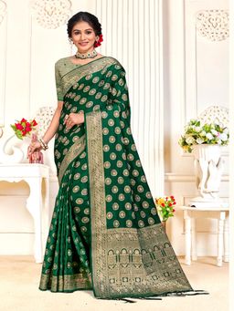 EXCLUSIVA - Green Handloom Silk Saree with Unstitched Blouse