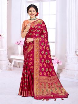 EXCLUSIVA - Maroon Handloom Silk Saree with Unstitched Blouse