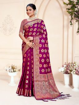 EXCLUSIVA - Purple Handloom Silk Saree with Unstitched Blouse