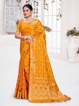 EXCLUSIVA - Yellow Handloom Silk Saree with Unstitched Blouse