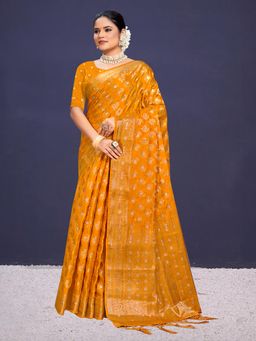 EXCLUSIVA - Yellow Handloom Silk Saree with Unstitched Blouse