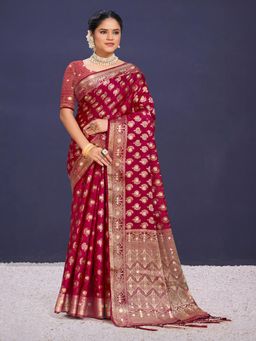 EXCLUSIVA - Maroon Handloom Silk Saree with Unstitched Blouse