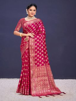 EXCLUSIVA - Pink Handloom Silk Saree with Unstitched Blouse