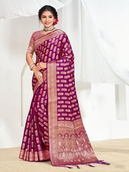 EXCLUSIVA - Purple Handloom Silk Saree with Unstitched Blouse