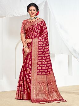 EXCLUSIVA - Maroon Handloom Silk Saree with Unstitched Blouse