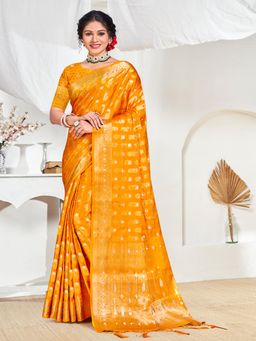 EXCLUSIVA - Yellow Handloom Silk Saree with Unstitched Blouse