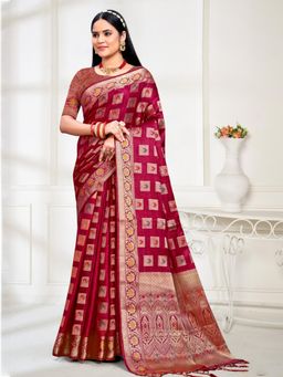 EXCLUSIVA - Maroon Handloom Silk Saree with Unstitched Blouse