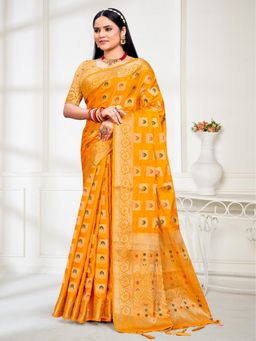 EXCLUSIVA - Yellow Handloom Silk Saree with Unstitched Blouse