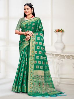 EXCLUSIVA - Light Green Handloom Silk Saree with Unstitched Blouse