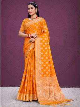 EXCLUSIVA - Yellow Handloom Silk Saree with Unstitched Blouse