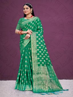 EXCLUSIVA - Green Handloom Silk Saree with Unstitched Blouse