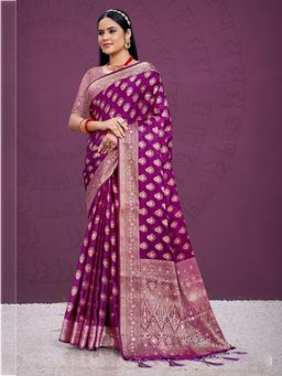EXCLUSIVA - Purple Handloom Silk Saree with Unstitched Blouse