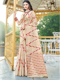 EXCLUSIVA - Red Cotton Saree with Unstitched Blouse