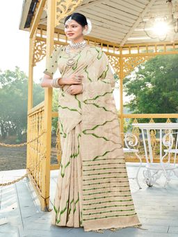 EXCLUSIVA - Green Cotton Saree with Unstitched Blouse