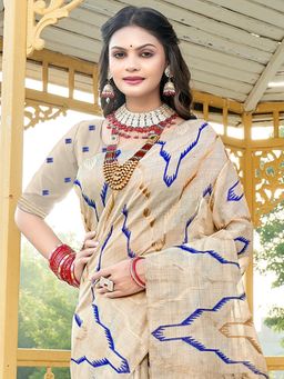 EXCLUSIVA - Blue Cotton Saree with Unstitched Blouse