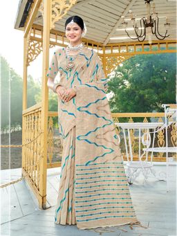 EXCLUSIVA - Light Blue Cotton Saree with Unstitched Blouse