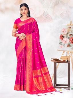 EXCLUSIVA - Pink Handloom Silk Saree with Unstitched Blouse
