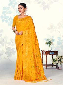 EXCLUSIVA - Yellow Handloom Silk Saree with Unstitched Blouse