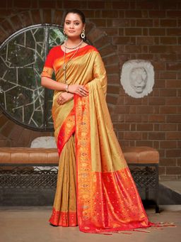 EXCLUSIVA - Yellow Handloom Silk Saree with Unstitched Blouse
