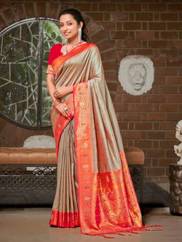 EXCLUSIVA - Grey Handloom Silk Saree with Unstitched Blouse