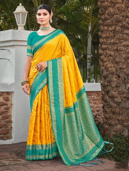 EXCLUSIVA - Yellow Handloom Silk Saree with Unstitched Blouse