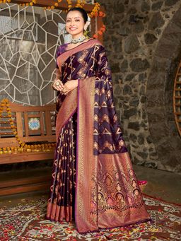EXCLUSIVA - Purple Handloom Silk Saree with Unstitched Blouse
