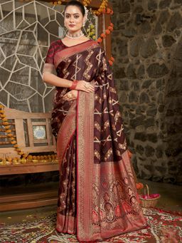 EXCLUSIVA - Maroon Handloom Silk Saree with Unstitched Blouse