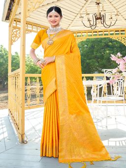 EXCLUSIVA - Yellow Handloom Silk Saree with Unstitched Blouse