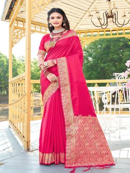 EXCLUSIVA - Pink Handloom Silk Saree with Unstitched Blouse
