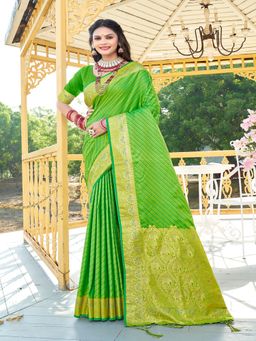 EXCLUSIVA - Green Handloom Silk Saree with Unstitched Blouse