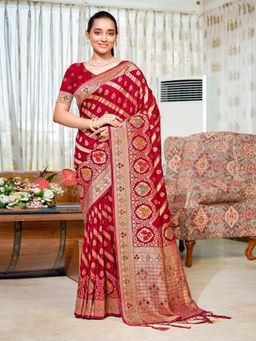 EXCLUSIVA - Maroon Handloom Silk Saree with Unstitched Blouse