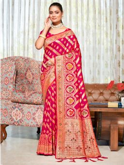 EXCLUSIVA - Pink Handloom Silk Saree with Unstitched Blouse