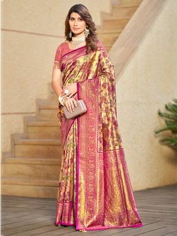 EXCLUSIVA - Purple Handloom Silk Saree with Unstitched Blouse