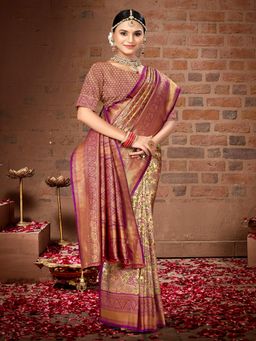 EXCLUSIVA - Purple Handloom Silk Saree with Unstitched Blouse