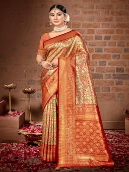 EXCLUSIVA - Maroon Handloom Silk Saree with Unstitched Blouse