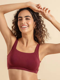 Nykd by Nykaa - Trendy Square Neckline Slip on Bra with full coverage - NYB158 Wine