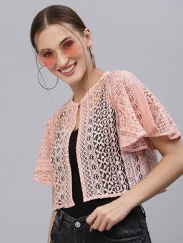 Style Quotient - Women Nude Self Design Lace Open Front Smart Casual Shrug